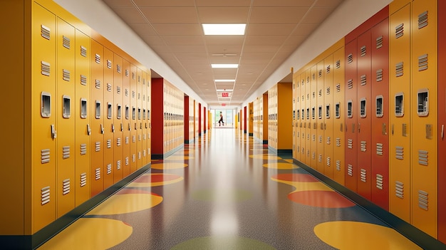 Modern Corridor of an American School with Lockers