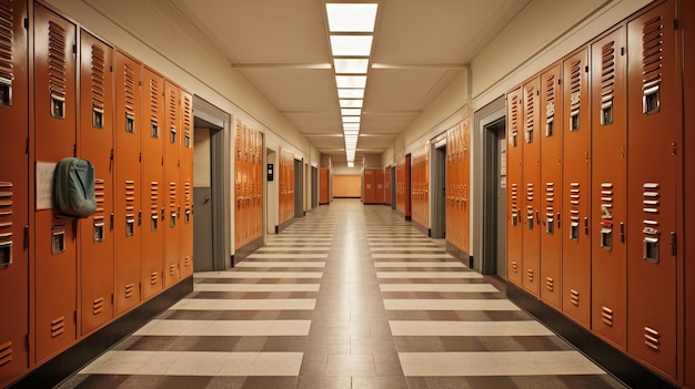 Современный коридор американской школы со шкафчиками