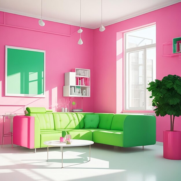 Modern couch and door in a colorful apartment generated by ai