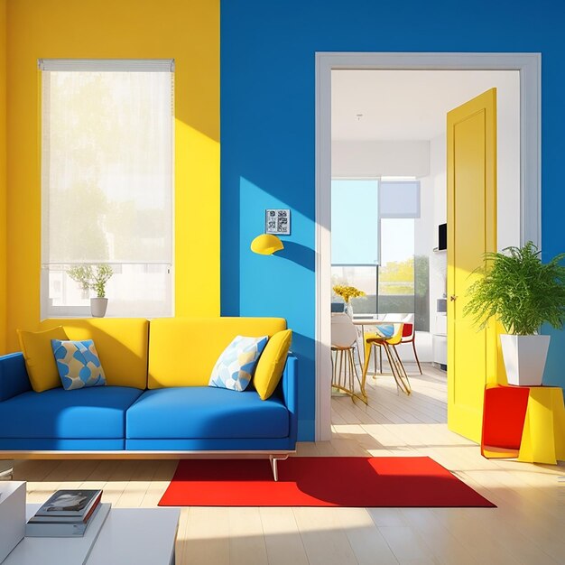 Photo modern couch and door in a colorful apartment generated by ai