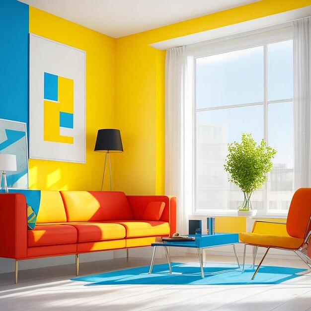 Modern couch and door in a colorful apartment generated by ai