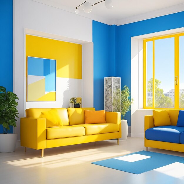 Modern couch and door in a colorful apartment generated by ai