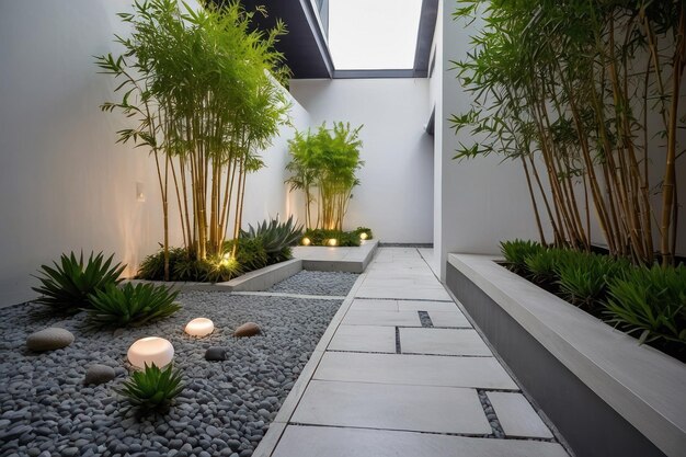 Photo modern courtyard garden with bamboo