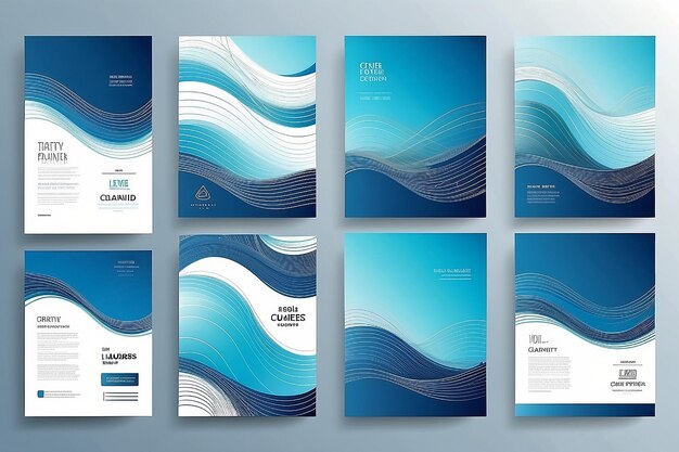 Photo modern cover design set blue abstract line pattern creative wavy stripe vector collection layout for business background certificate brochure template