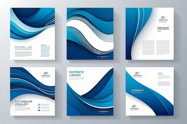 Modern cover design set Blue white abstract line pattern Creative wavy stripe vector