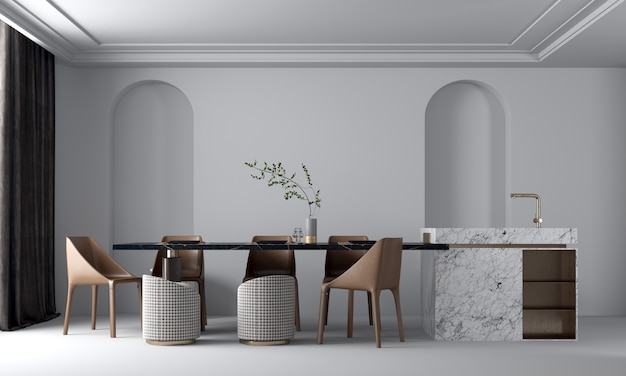 Современный уютный красивый дизайн интерьера столовой и стены