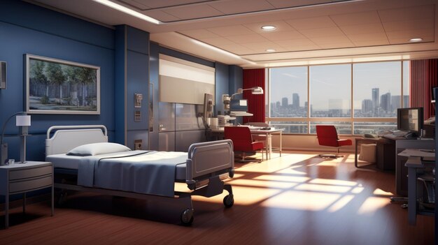 Modern cozy homy hospital ward with wall painting