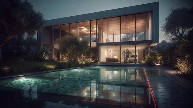 수영장이 있는 현대적인 아늑한 집 Generative Ai
