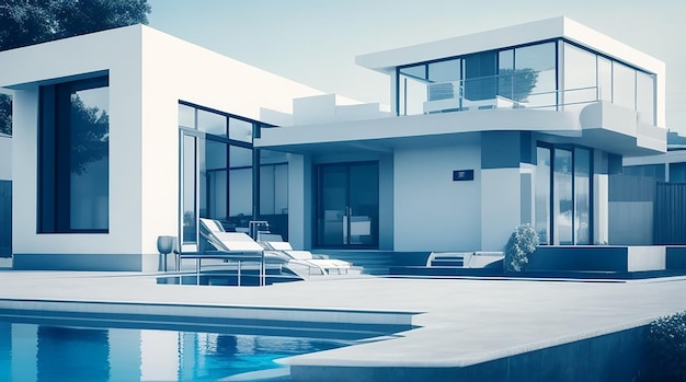 Modern cozy house with pool and parking for sale or rent in luxurious style black and white