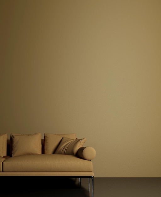 Modern cozy living room and yellow sofa and empty wall texture\
background interior