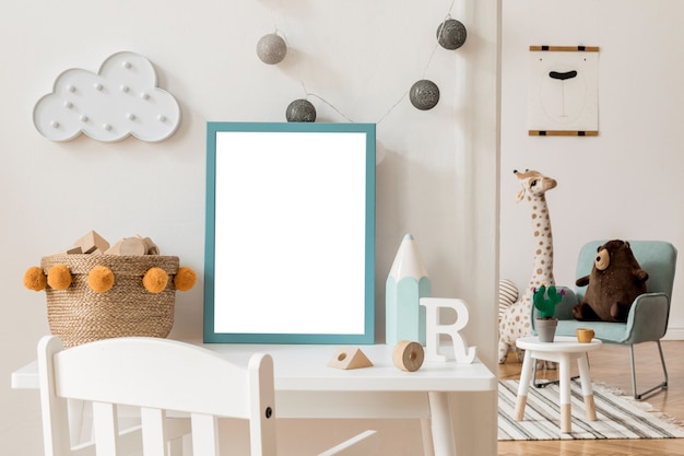 the modern cozy scandi baby room with  frame