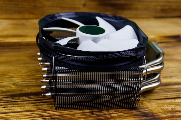 Modern CPU cooler on a wooden desk