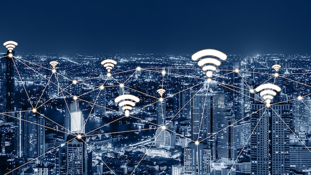 Photo the modern creative communication and internet network connect in smart city