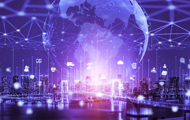 the modern creative communication and internet network connect in smart city