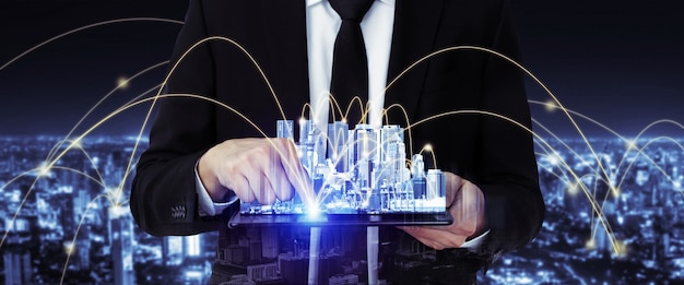 modern creative communication and internet network connect in smart city