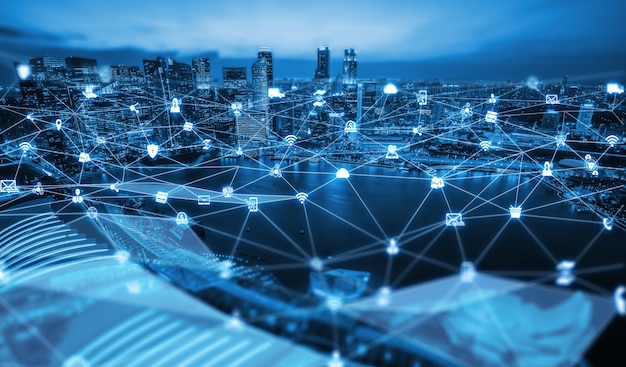 the modern creative communication and internet network connect in smart city