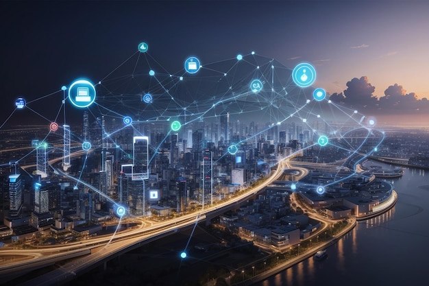 Современная творческая связь и сеть Интернет соединяются в умном городе