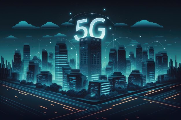 Photo modern creative telecommunication and internet network connect in smart city concept of 5g ai generation