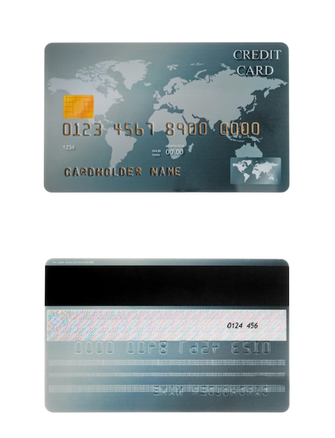 Photo modern credit card on white background front and back view