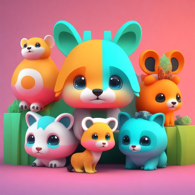 Modern cute animals with colorful backgrounds the art style