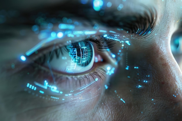 Photo modern cyber man with technolgy eye looking