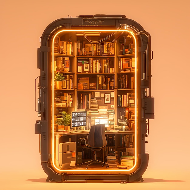 Photo modern cyberpunk bookshelf high tech interior design concept