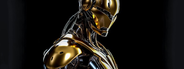 Photo modern cyborg made of gold and precious metal banner made with generative ai