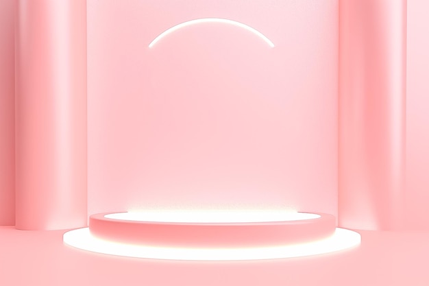 Modern cylindrical podium with white and pink gradient color AI generated