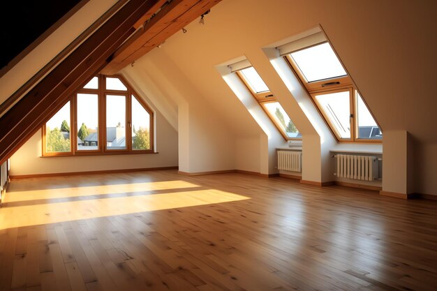 Modern dakkapel-loft-conversie-interieurontwerp in appartement of huis in UK Luxe driehoekige zolderkamer
