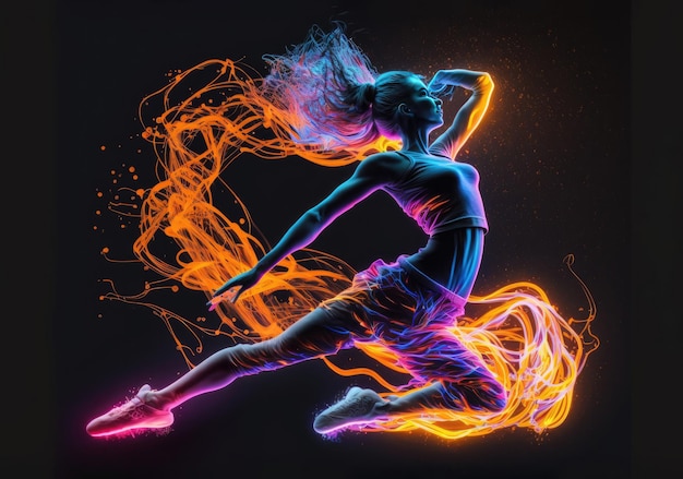 Modern dancer dancing in neon light