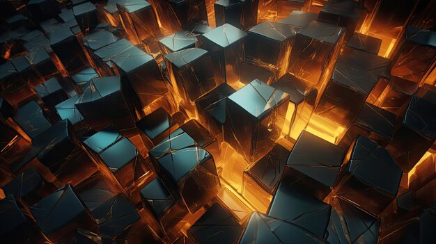 Modern dark 3d random abstract object with cinematic color for background