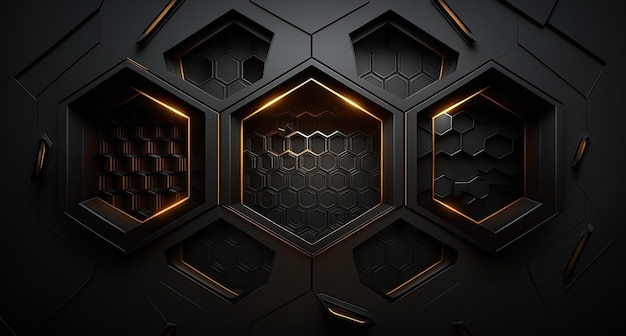 Modern dark background with hexagons Generative AI