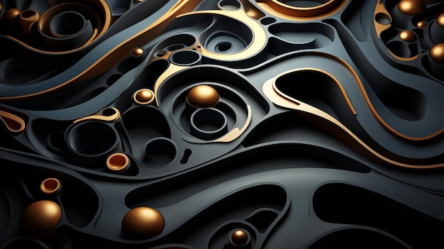 Modern Dark Black Abstract 3D Vector Seamless Pattern