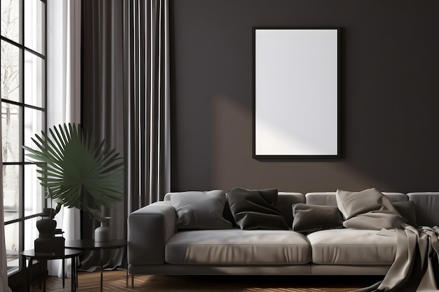 Modern dark home interior background frame mock up 3d render