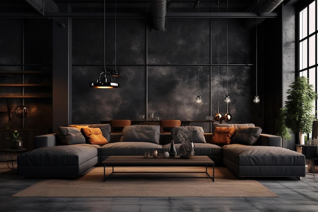 Modern dark home interior background living room