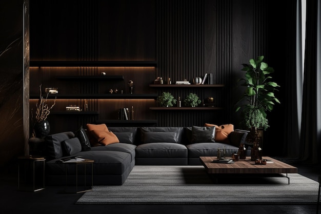 Modern dark home interior background living room