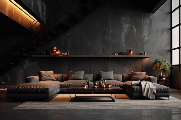 Modern dark home interior background living room