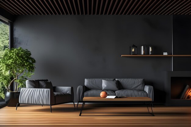 Foto moderna casa oscura interno sfondo parete mock up rendering 3d