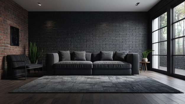 Photo modern dark living room interior