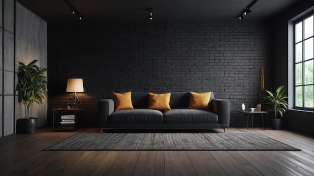 Photo modern dark living room interior