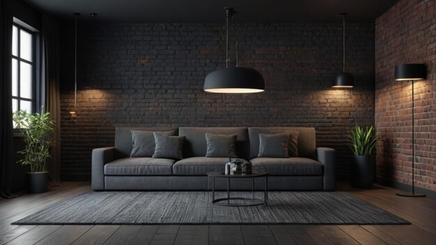 Modern dark living room interior