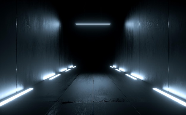 Modern dark sci fi corridoio futuristico corridoio tunnel luce al neon rendering 3d