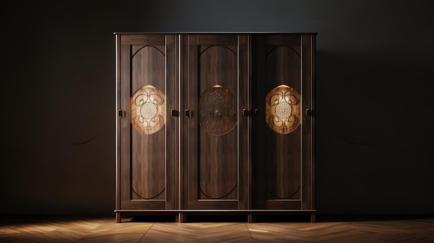 Modern Dark Wood Wardrobe With Intricate Details