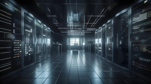 Modern Data Center Server Room with racks full of servers Server Computers with data huddatabases