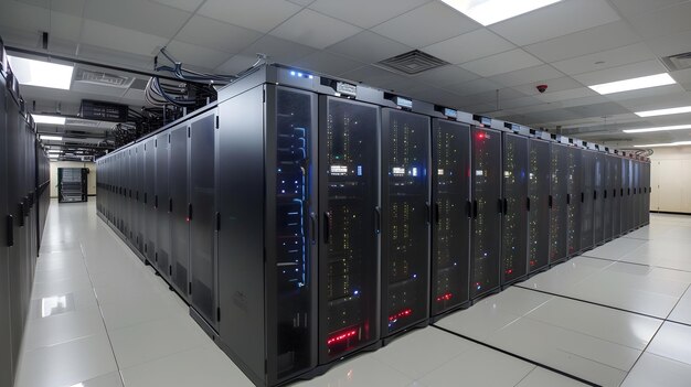 Modern Data Hall with Computer Servers in a Conference Room