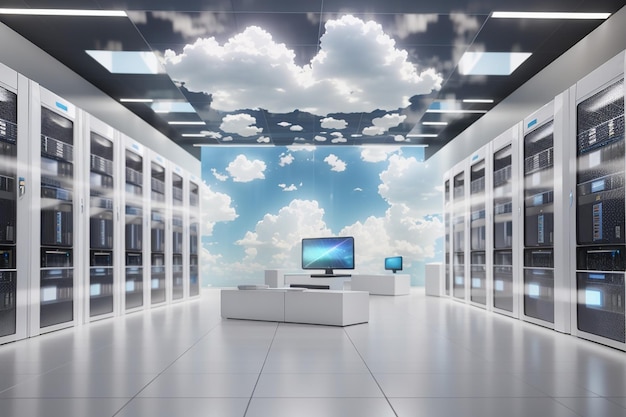 Modern datacenter Cloud computing 3d rendering