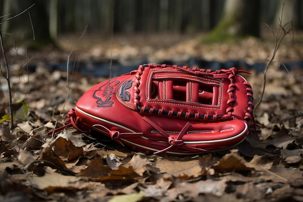 Photo modern day softball glove laying on baseball field