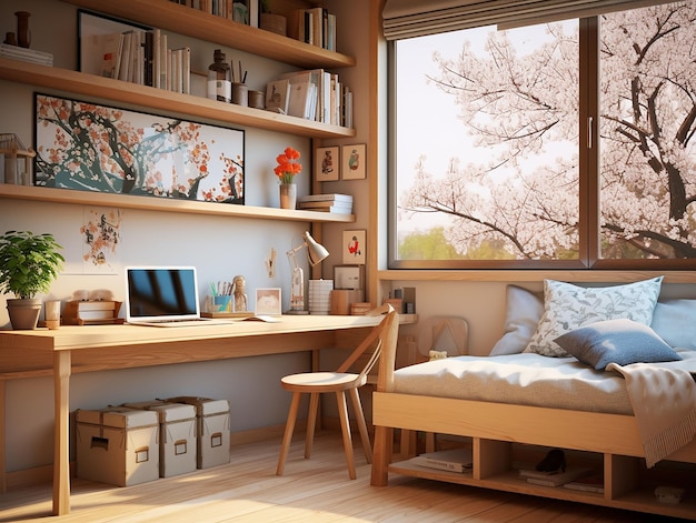 Modern decorations for children's bedrooms in Japanese style generated ai