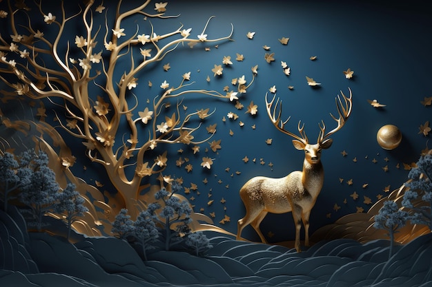 Modern deer art landscape Generate Ai