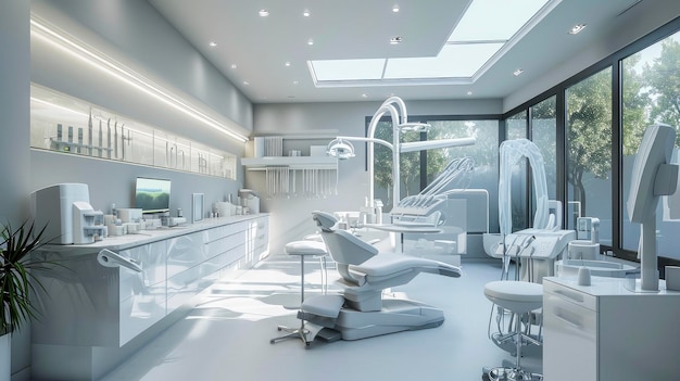 Photo modern dental clinic interior with nature view